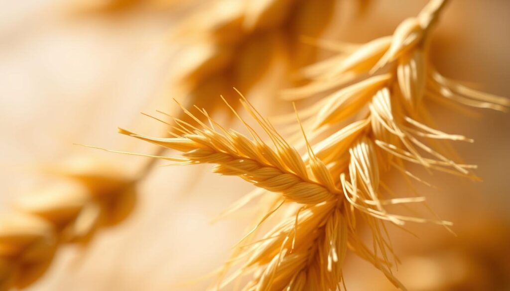 A close-up, high-resolution photograph of fresh, golden-brown wheat germ, captured with the advanced lens and sensor of an iPhone 16 Pro Max. The germ's intricate texture and delicate feathery appearance are showcased in vivid detail, set against a soft, blurred background that emphasizes the subject's natural beauty. Warm, natural lighting casts gentle shadows, highlighting the germ's subtle variations in color and form. The image conveys a sense of nourishment, vitality, and the wholesome essence of this essential wheat component.