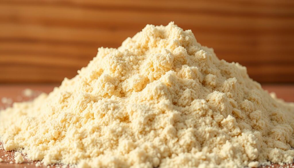 A close-up shot of a pile of freshly milled, golden-hued wheat flour, its fine, silky texture catching the warm, natural light. The flour appears soft and billowy, inviting the viewer to run their fingers through it. In the background, a rustic wooden surface provides a simple, earthy backdrop, emphasizing the purity and quality of the ingredient. The lighting is soft and diffused, creating a sense of tranquility and attention to detail. This high-resolution image, captured with an iPhone 16 Pro Max, showcases the exceptional quality and distinctive color of the Molino Iaquone Luna Gialla pizza flour. A close-up shot of a pile of freshly milled, golden-hued wheat flour, its fine, silky texture catching the warm, natural light. The flour appears soft and billowy, inviting the viewer to run their fingers through it. In the background, a rustic wooden surface provides a simple, earthy backdrop, emphasizing the purity and quality of the ingredient. The lighting is soft and diffused, creating a sense of tranquility and attention to detail. This high-resolution image, captured with an iPhone 16 Pro Max, showcases the exceptional quality and distinctive color of the Molino Iaquone Luna Gialla pizza flour.