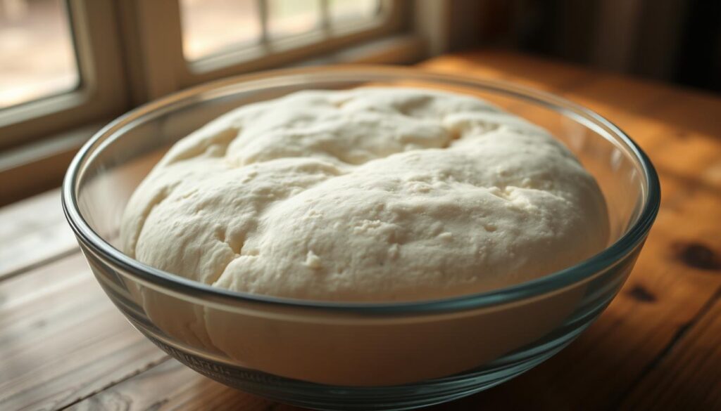 A close-up shot of freshly kneaded pizza dough rising in a glass bowl, illuminated by natural sunlight filtering through a window. The dough has a soft, pillowy texture, with delicate air pockets forming throughout. The glass bowl sits on a rustic wooden table, providing a warm, homey backdrop. The image captures the gradual, mesmerizing process of the dough expanding and proofing, a crucial step in achieving the perfect pizza crust. Captured with the crisp, high-quality lens of an iPhone 16 Pro Max, the image conveys the artisanal, handcrafted nature of traditional pizza making. A close-up shot of freshly kneaded pizza dough rising in a glass bowl, illuminated by natural sunlight filtering through a window. The dough has a soft, pillowy texture, with delicate air pockets forming throughout. The glass bowl sits on a rustic wooden table, providing a warm, homey backdrop. The image captures the gradual, mesmerizing process of the dough expanding and proofing, a crucial step in achieving the perfect pizza crust. Captured with the crisp, high-quality lens of an iPhone 16 Pro Max, the image conveys the artisanal, handcrafted nature of traditional pizza making.