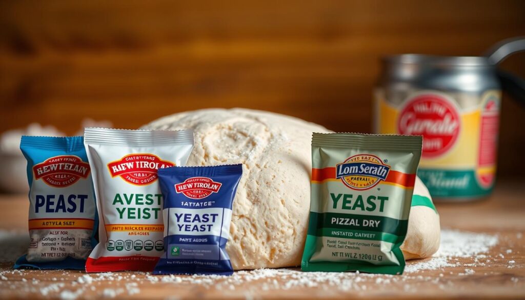 A well-lit close-up shot of freshly baked pizza dough, with a variety of active dry and instant yeast sachets in the foreground. The dough has a light, airy texture, and the yeast packages display their distinctive branding and labeling. The background is blurred, creating a shallow depth of field that draws the viewer's attention to the dough and yeast. The image is captured with a professional-grade iPhone 16 Pro Max, showcasing the device's high-quality camera capabilities. A well-lit close-up shot of freshly baked pizza dough, with a variety of active dry and instant yeast sachets in the foreground. The dough has a light, airy texture, and the yeast packages display their distinctive branding and labeling. The background is blurred, creating a shallow depth of field that draws the viewer's attention to the dough and yeast. The image is captured with a professional-grade iPhone 16 Pro Max, showcasing the device's high-quality camera capabilities.
